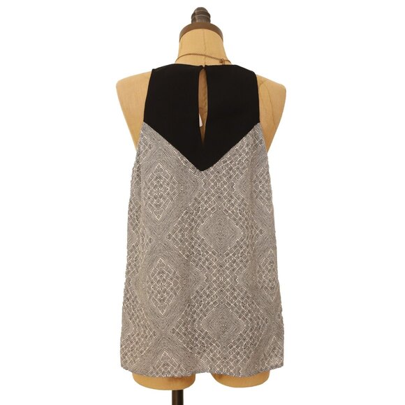 A.L.C. Semi Sheer Silk Blouse M Sleeveless Floral Geo Black White Top NWT B11 - Picture 3 of 5